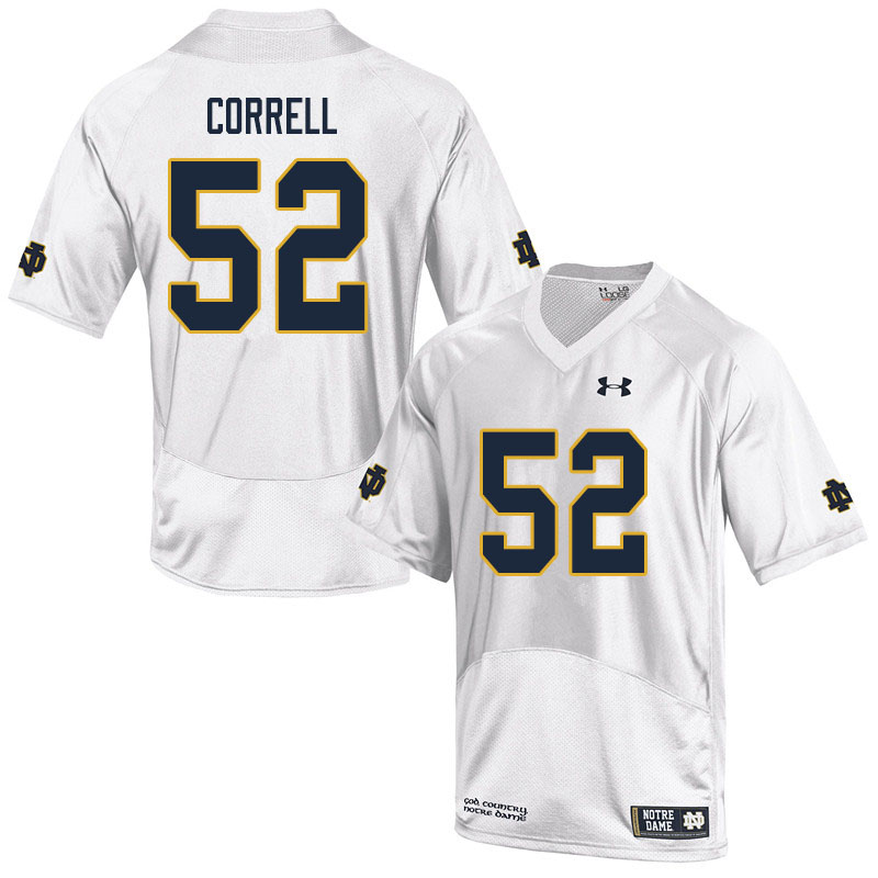 Men's NCAA Notre Dame Fighting Irish #52 Zeke Correll Stitched College Under Armour Authentic White Football Jersey YF10S67RS